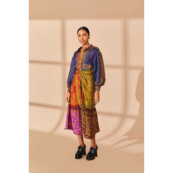FARM Rio Dresses & Skirts - New Farm Rio Multicolor Bandana Dream Midi Shirtdress Size M